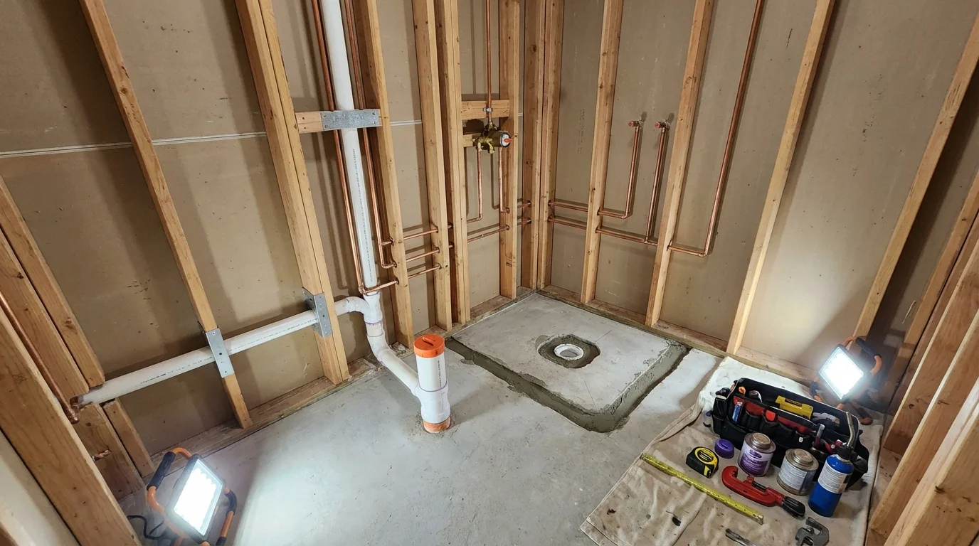Bathroom rough-in plumbing during remodel by Johns Plumbing LLC in Wentzville