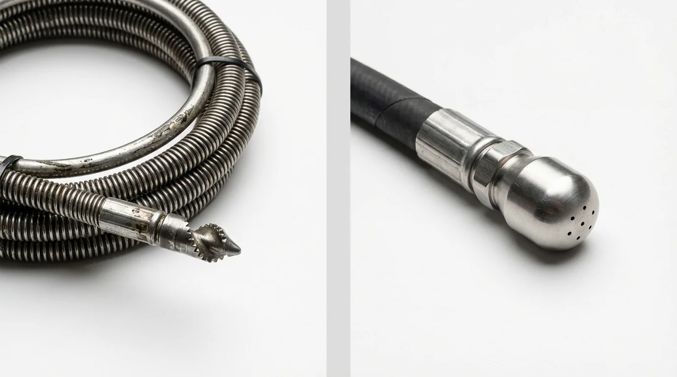 Drain snake cable and hydro jetting nozzle used for drain cleaning in Wentzville, MO