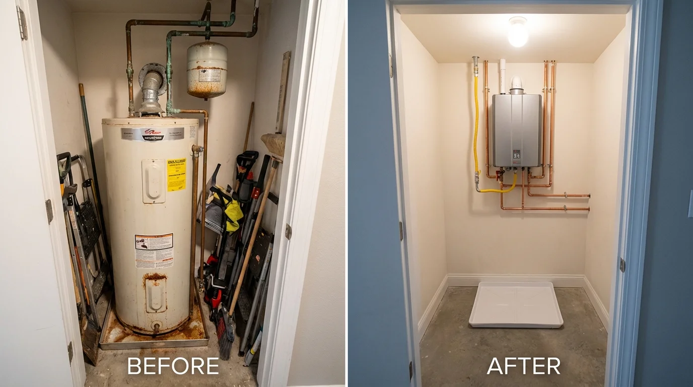Tank water heater versus wall-mounted tankless unit comparison for Wentzville, MO homeowners