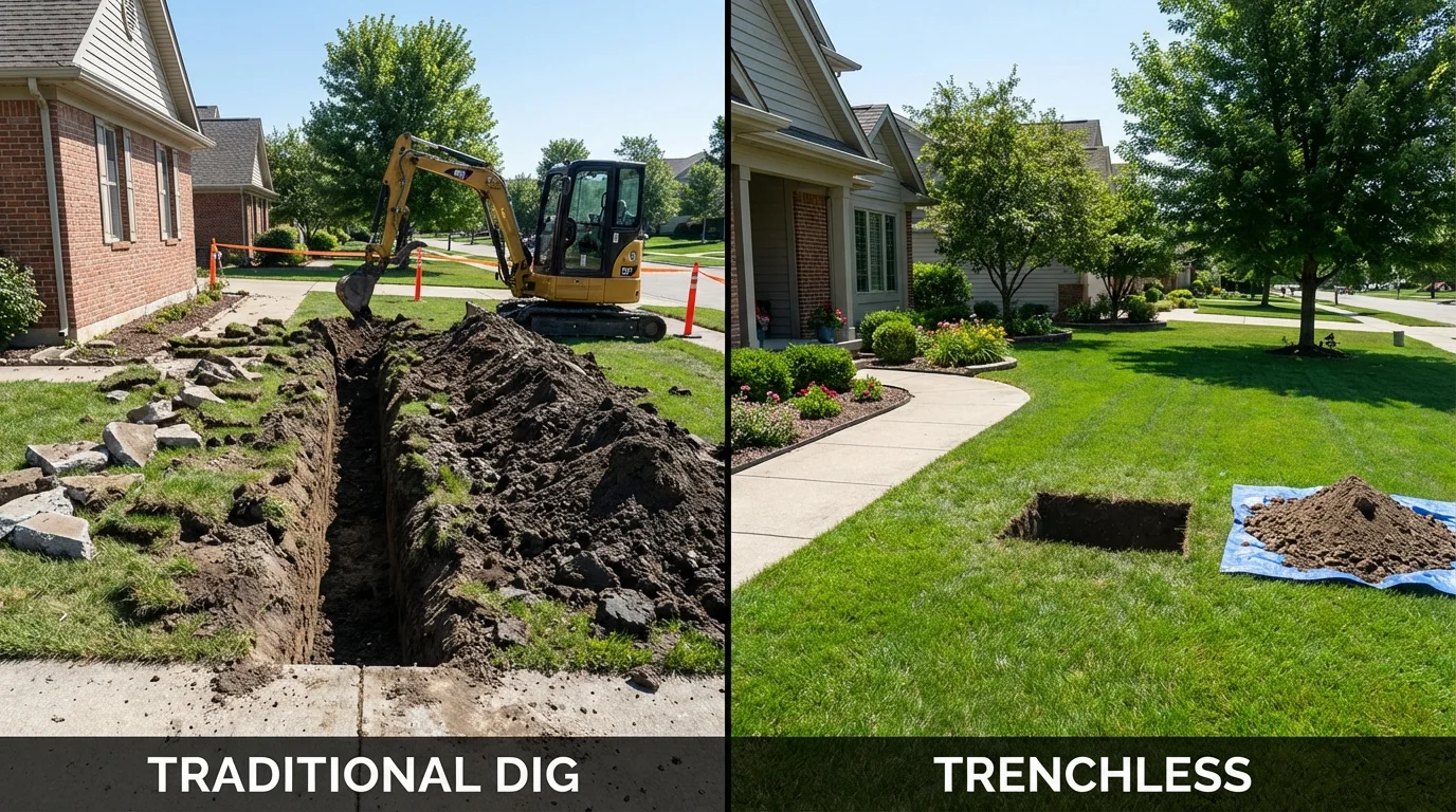 Trenchless sewer repair with minimal yard damage versus traditional excavation in Wentzville, MO
